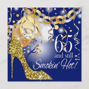 Glitter Stiletto 65th Birthday   royal blue gold Invitation