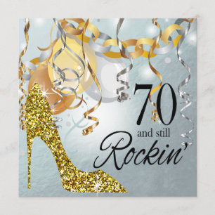 Glitter Stiletto 70th Birthday   silver gold Invitation