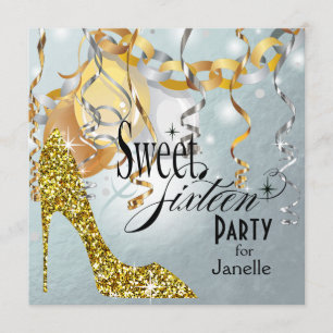 Glitter Stiletto Silver Foil Sweet 16 Party Invitation