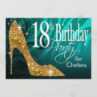 Glitter Stiletto Zebra 18th Birthday teal gold