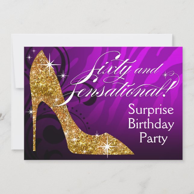 Glitter Stiletto Zebra 60 & Sensational Birthday Invitation (Front)