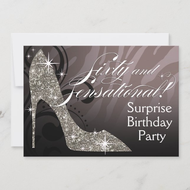 Glitter Stiletto Zebra 60 & Sensational Birthday Invitation (Front)