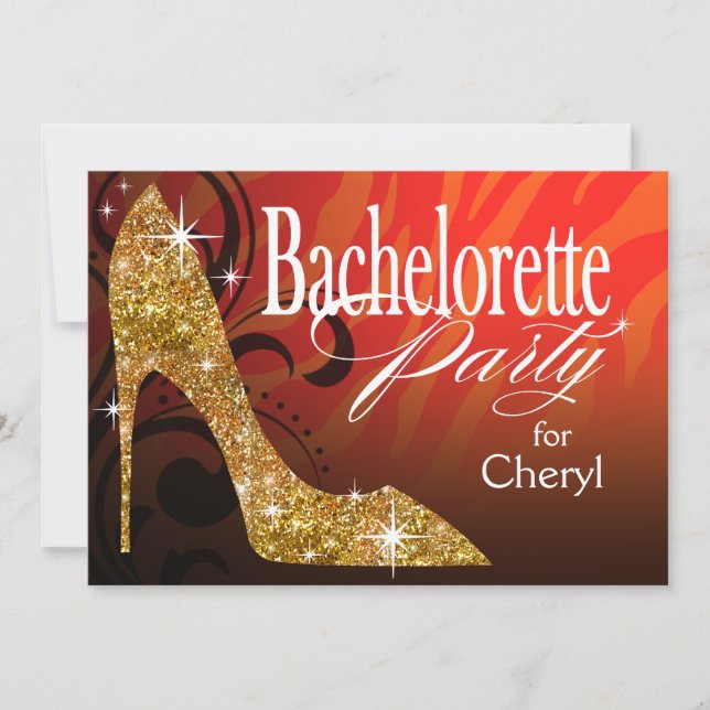 Glitter Stiletto Zebra Bachelorette Party orange Invitation (Front)