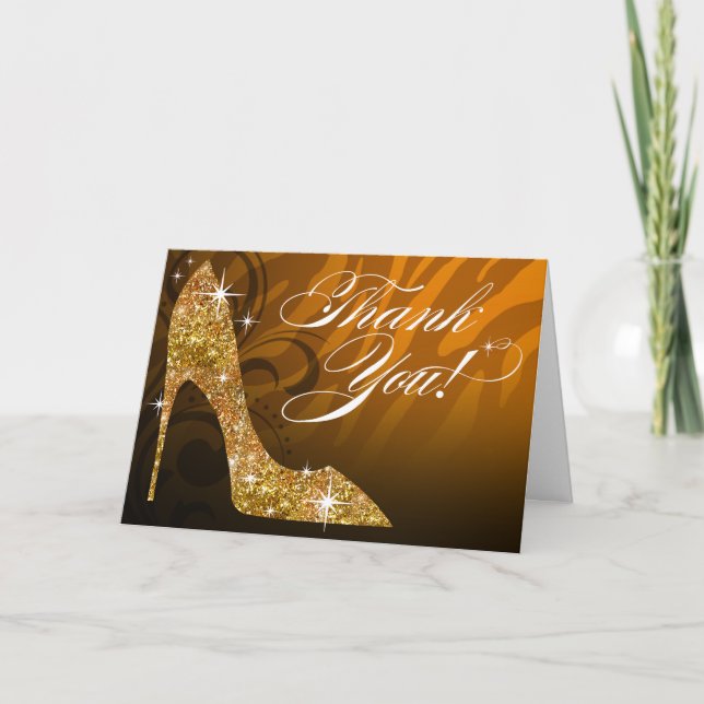 Glitter Stiletto Zebra Thank You | gold Card (Front)