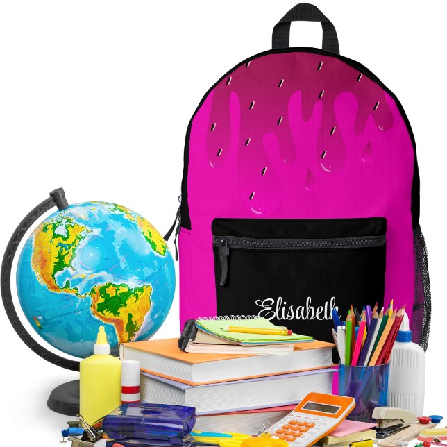 Glitter Strawberry Dripping Slime Personalised Printed Backpack (Glitter Strawberry Dripping Slime Personalized Backpack)