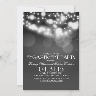 glitter string lights vintage engagement party invitation