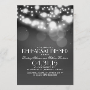 glitter string lights vintage rehearsal dinner invitation