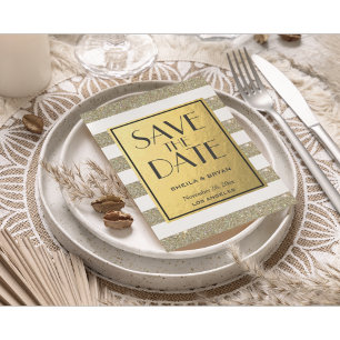 Glitter Stripes Gold Foil Save The Date Post Card