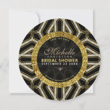 Glitter Style Gold Black Cross Bridal Shower Round