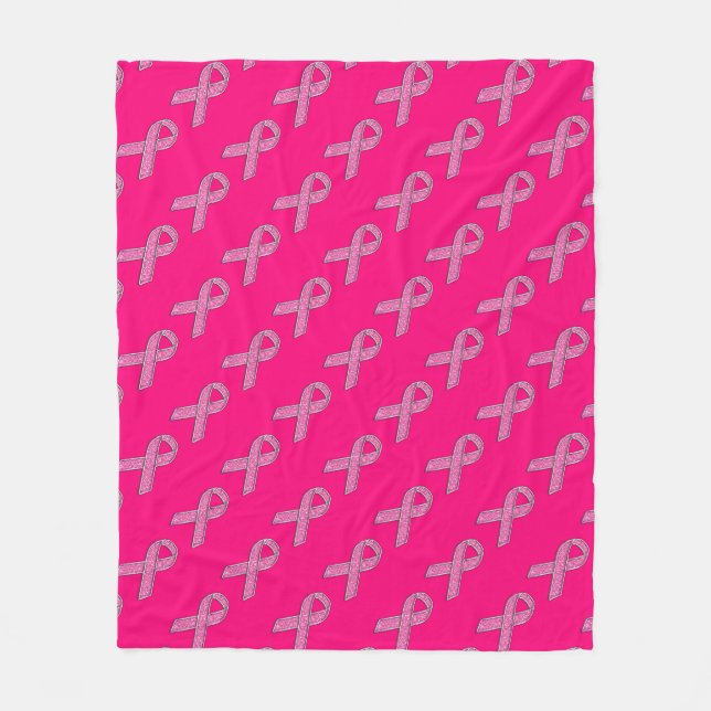 Glitter Style Pink Ribbon Awareness Fuchsia Fleece Blanket (Front)