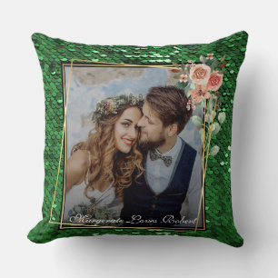Glitter Stylist Fashion Sequin Green Teal Aquatic Cushion