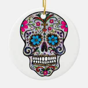 glitter Sugar Skull Ceramic Ornament