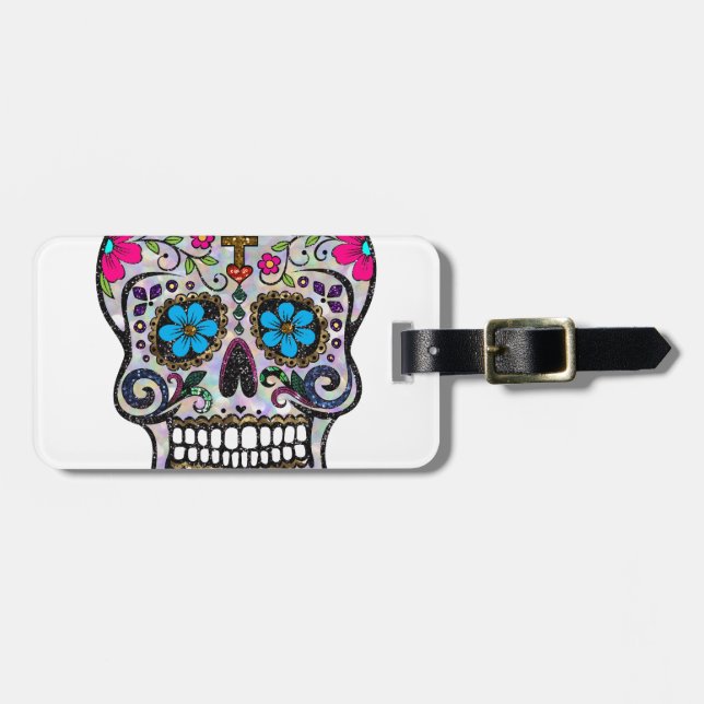 glitter Sugar Skull Luggage Tag (Front Horizontal)