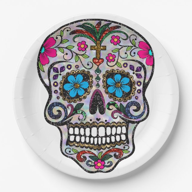 glitter Sugar Skull paper plates (Front)