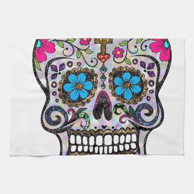 glitter Sugar Skull Tea Towel (Horizontal)