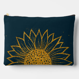 Glitter Sunflower Mother's Day Navy Monogrammed Accessory Pouch