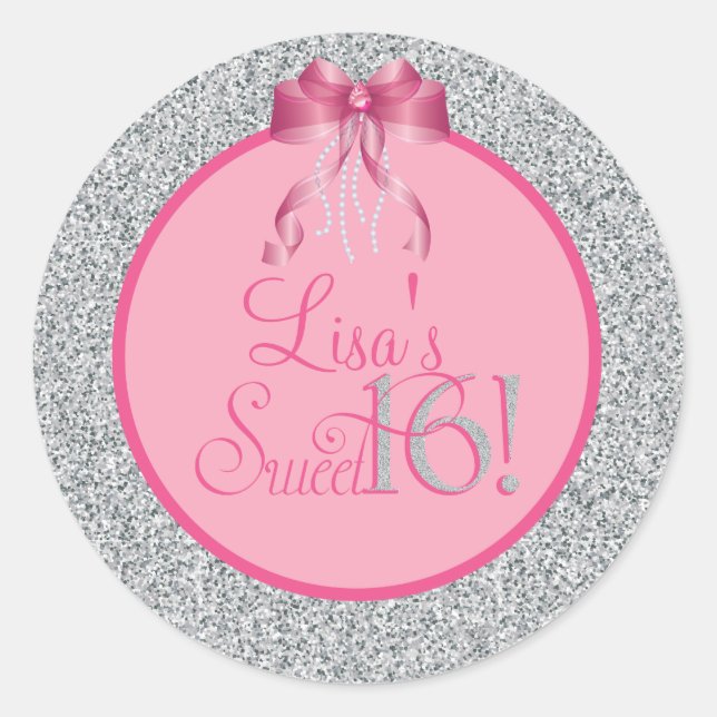 Glitter, Sweet Sixteen Party Stickers (Front)