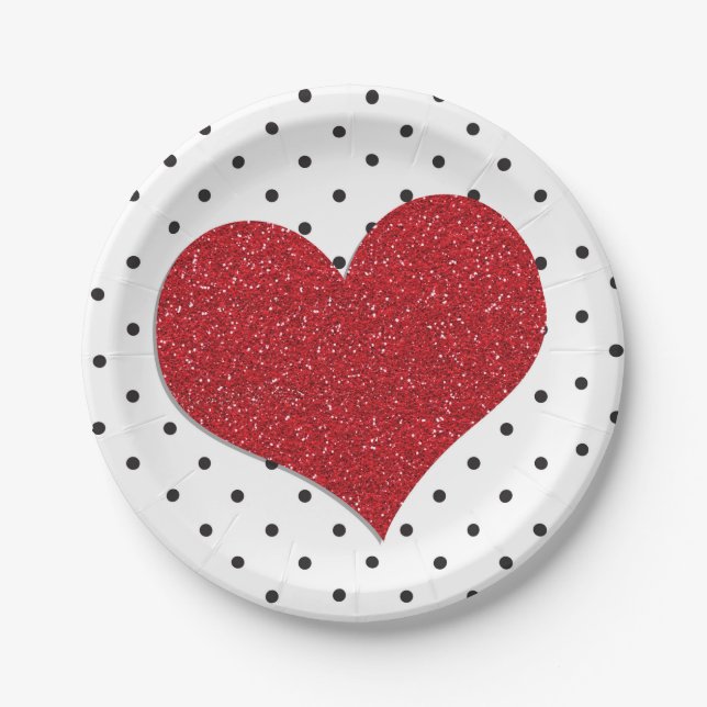 Glitter Sweetheart Valentines Dots Birthday Paper Plate (Front)