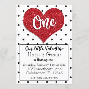 Glitter Sweetheart Valentines Girl First Birthday Invitation