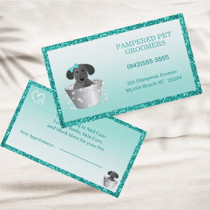 Glitter Teal Green Modern Pet Groomer Business Card