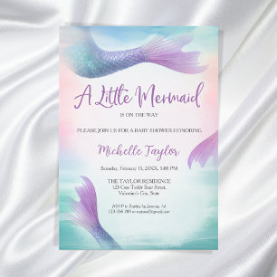Glitter Teal Little Mermaid Summer Girl Baby Invitation