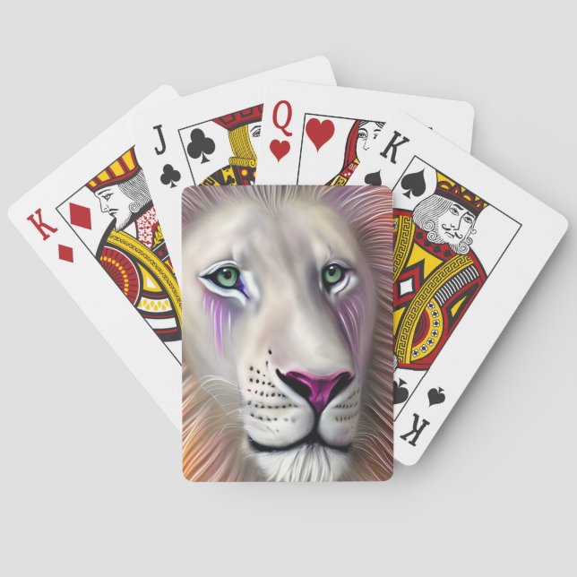 Glitter Texture Silk Magic Realistic White Lion Playing Cards (Back)