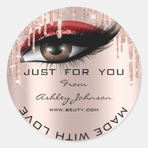 Glitter Thank Eyelash Rose Red Made With Love Classic Round Sticker