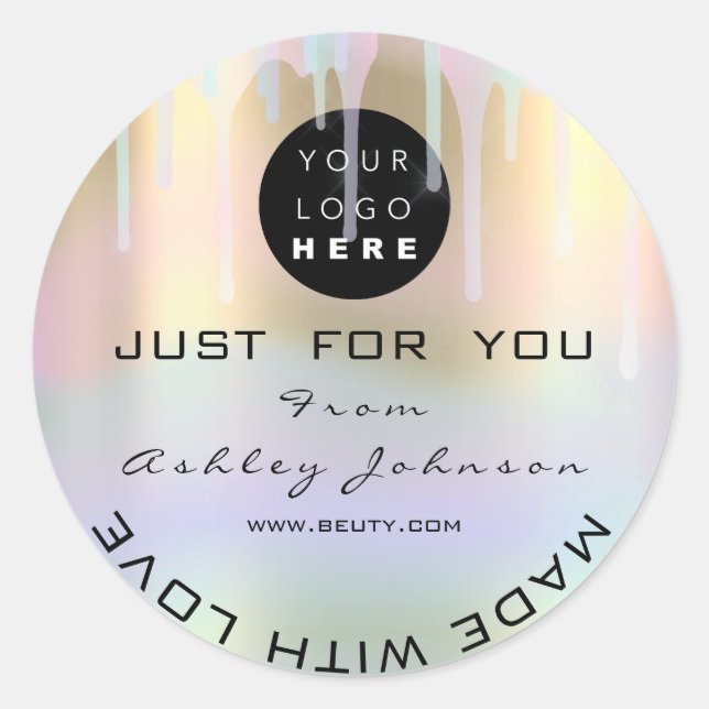 Glitter Thank Logo Holograph Made Blue Gold Classic Round Sticker (Front)