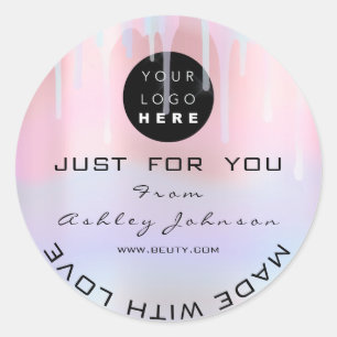 Glitter Thank Logo Holograph Made Blue Pink Classic Round Sticker