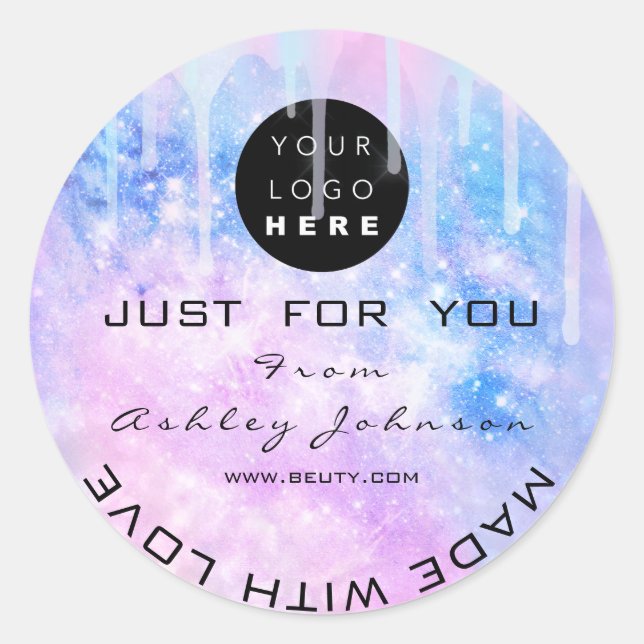 Glitter Thank Logo Holograph Made Pink  Love Drips Classic Round Sticker (Front)