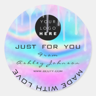 Glitter Thank Logo Holograph Made With Love Drips Classic Round Sticker
