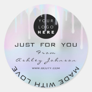 Glitter Thank Logo Holograph Made With Minimal Classic Round Sticker