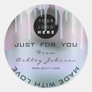 Glitter Thank Logo Holograph Metal Drips Grey Classic Round Sticker