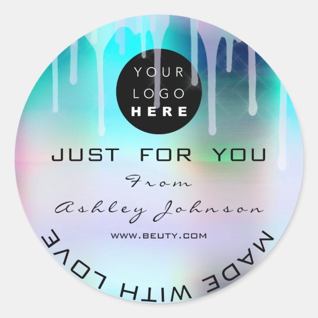 Glitter Thank Logo Holograph Metal Pink Ocean Classic Round Sticker (Front)