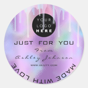 Glitter Thank Logo Holograph Unique Drips Purple Classic Round Sticker