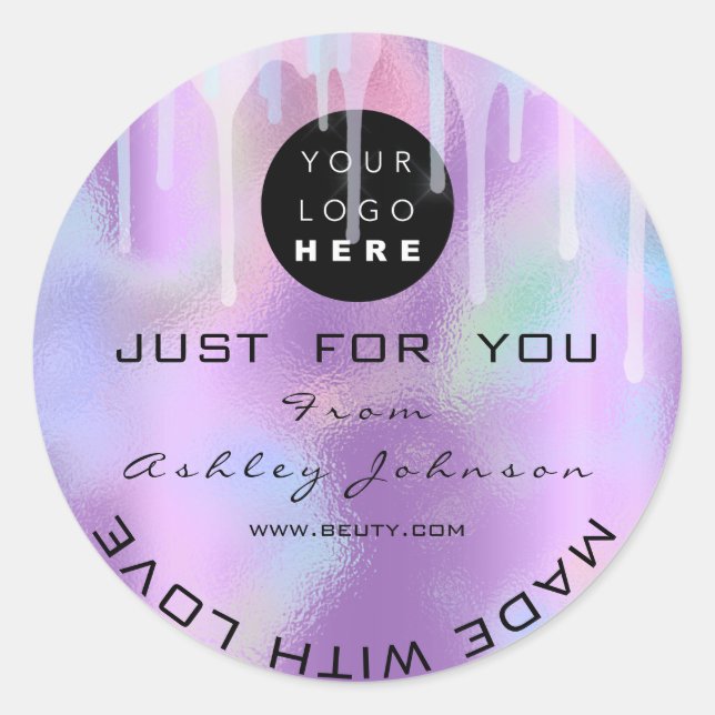 Glitter Thank Logo Holograph Unique Drips Purple Classic Round Sticker (Front)