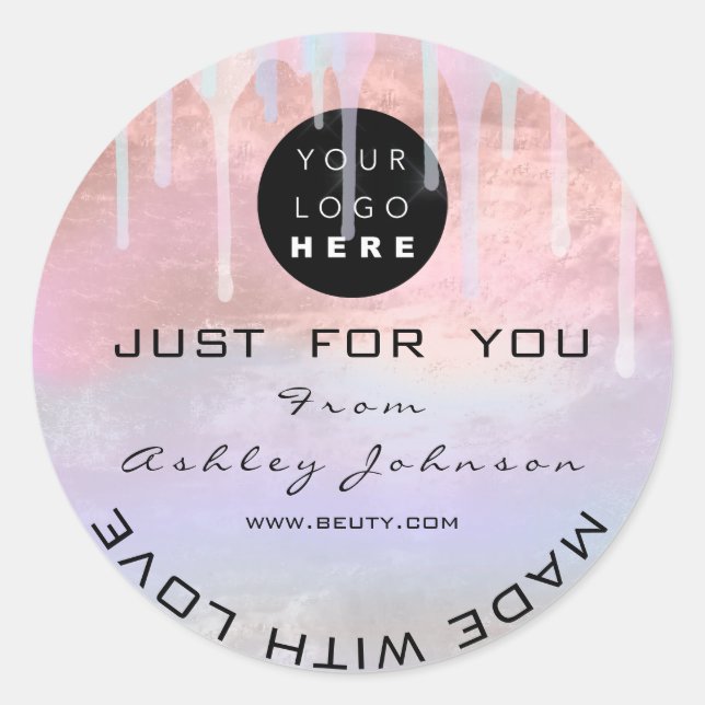 Glitter Thank Logo Holograph Unique Drips Rose Classic Round Sticker (Front)