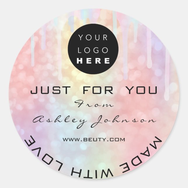 Glitter Thank Logo Holograph Unique Pink Drips Classic Round Sticker (Front)