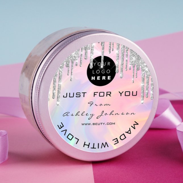 Glitter Thank Logo Made With Love Silver Holograph Classic Round Sticker (Glitter Thank Logo Made With Love Silver Holograph Classic Round Sticker)