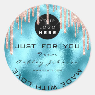 Glitter Thank Logo Rose Drips Made With Love Blue Classic Round Sticker