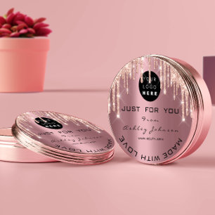 Glitter Thank Logo Rose Drips Made With Love Pink Classic Round Sticker