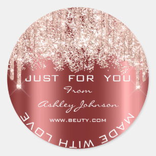 Glitter Thank Made With Love Burgundy Confetti Ros Classic Round Sticker