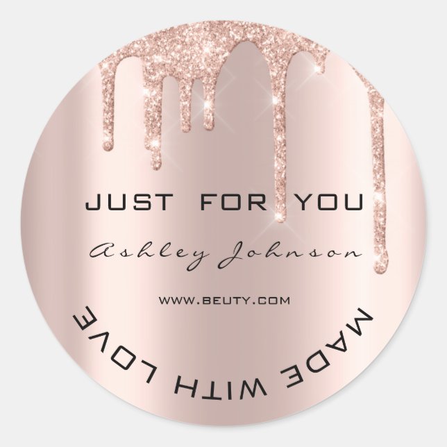 Glitter Thank You Rose Gold Made With Love Name Classic Round Sticker (Front)
