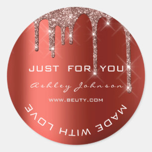 Glitter Thank You Rose Red Made Small Business Classic Round Sticker