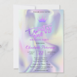 Glitter Tiara Holographic 21st Birthday Party  Invitation