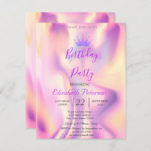 Glitter Tiara Holographic Birthday  Invitation