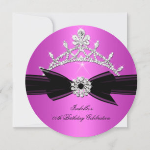 Glitter Tiara Hot Pink Diamond Bow Birthday 2 Invitation