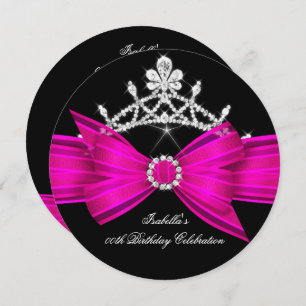 Glitter Tiara Hot Pink Diamond Bow Birthday Party Invitation