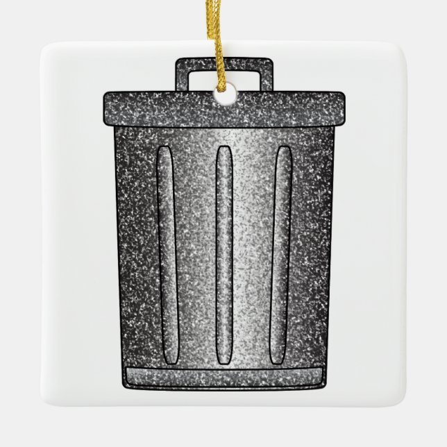 Glitter Trash Can Ceramic Ornament (Front)