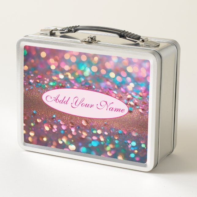 Glitter Trendy Opal Holographic Collection Metal Lunch Box (Front)